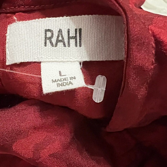 RAHI NWD Flora Cutout Mini A Line Dress Red Sz L Tie Back Button Back 7/8 Slv - Picture 8 of 8